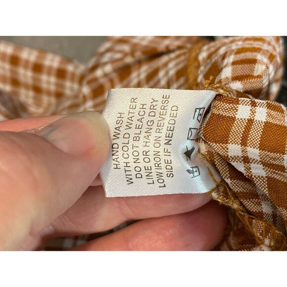 LOTTIE MOSS • Burnt Orange Brown/White Plaid High Waist Belted Paper Bag Shorts - Picture 7 of 11